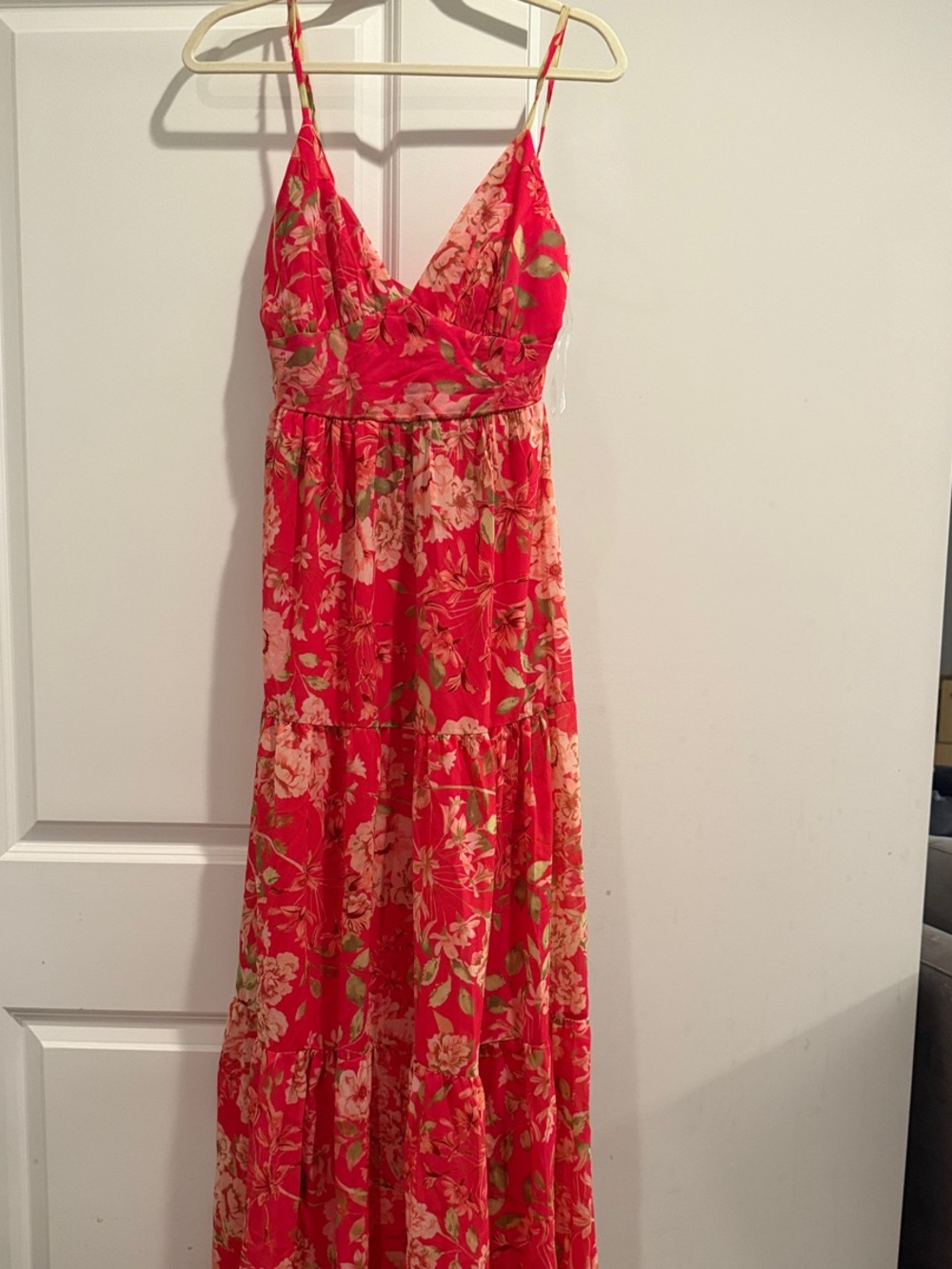 Flying Tomato Red Floral Maxi Dress with Pink and Green Accents
